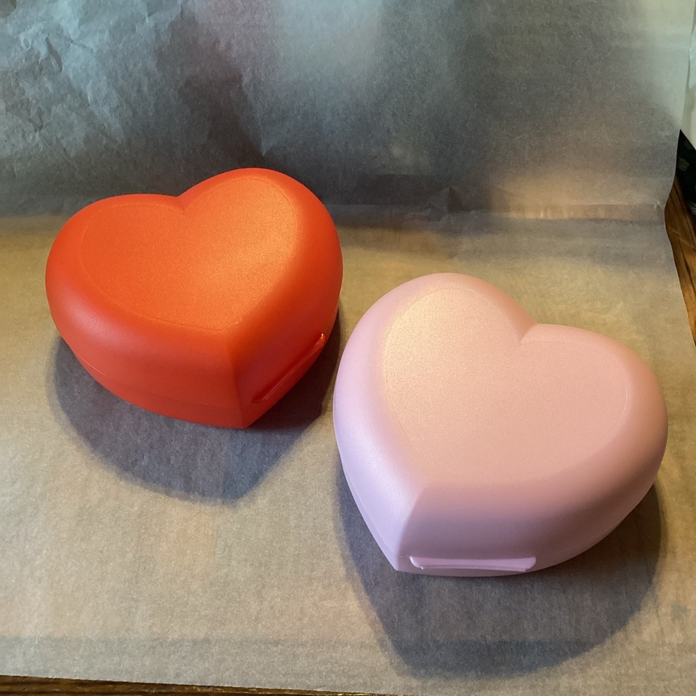 Tupperware Heart Cases - set of 2 in Hot Pepper and Pink Delight
